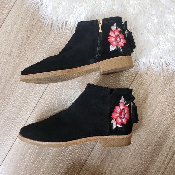 Kate Spade Bellville Black Ankle Booties with Pink Floral Design 10 - Picture 4 of 9